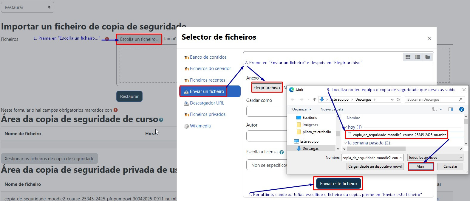 Subir  copia de seguridade